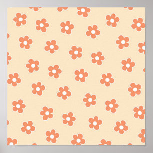 Poster Preppy Peach White Hippie Flower Motif