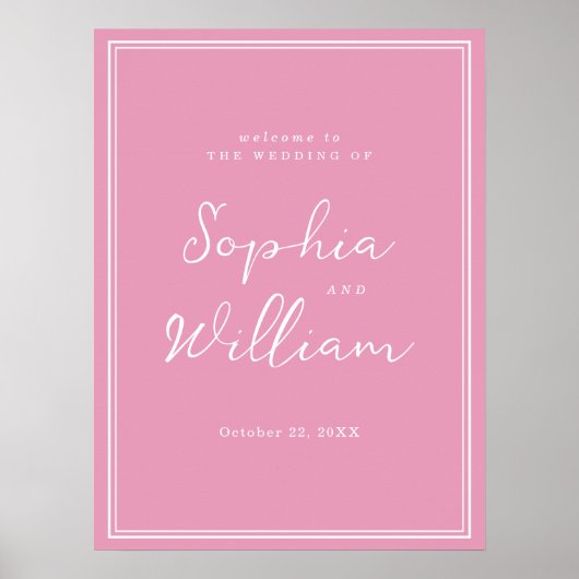Poster Preppy Peony Pink Chic Wedding Welcome Sign (Devant)