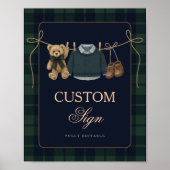 Poster Preppy Polo Teddy Bear Baby Shower Editable Table  (Devant)