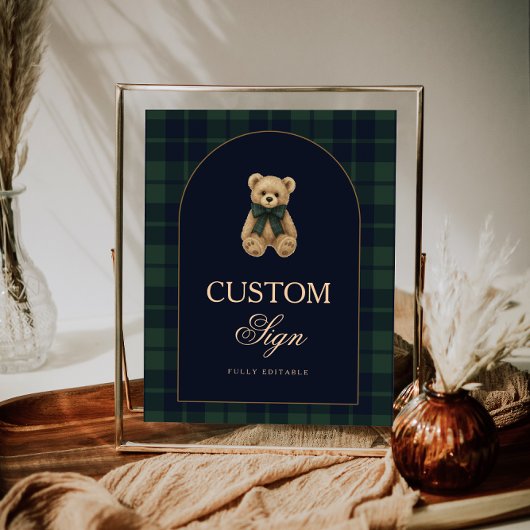 Poster Preppy Polo Teddy Bear Baby Shower Editable Table 