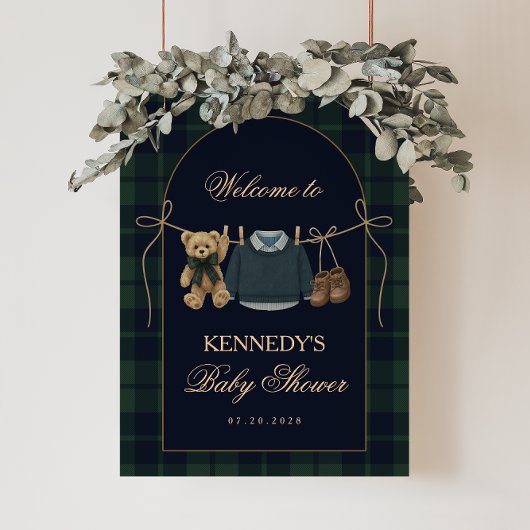 Poster Preppy Polo Teddy Bear Baby Shower Welcome Sign