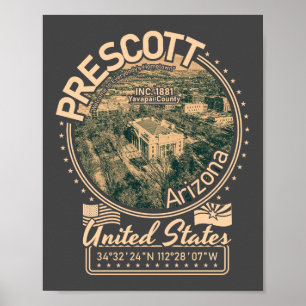 POSTER PRESCOTT ARIZONA - PRESCOTT COURTHOUSE CARRÉ
