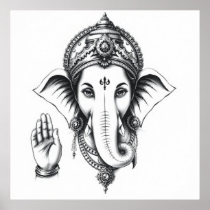 Poster Présence divine : Ganesha Charcoal Art
