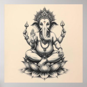 Poster Présence divine : Ganesha Charcoal Art