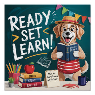Poster Prêt à Apprendre Chien Enseignant Mignon Retour à