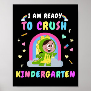 Poster Prêt à écraser la fille de maternelle dinosaure re
