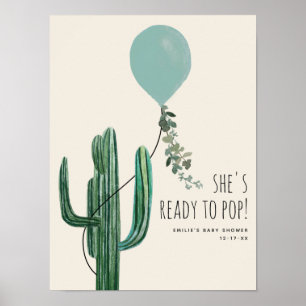 Poster Prêt À Pop Blue Balloon Cactus Baby shower Garçon