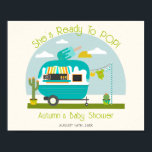 Poster Prêt À Pop Ice Pop Truck Baby shower Garçon<br><div class="desc">Baby shower de garçon à thème glacé avec illustration de camper avec de la glace bleue pop sur le dessus,  cactus à côté du camping-car,  et vêtements bébé accrochés à la ligne de vêtements.</div>