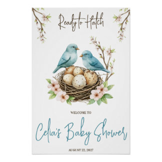Poster Prêt pour Hatch ! Baby shower aux oiseaux mignons 
