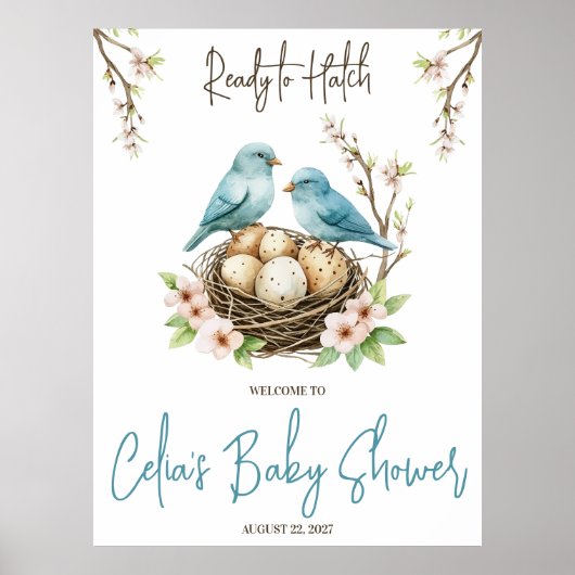 Poster Prêt pour Hatch ! Baby shower aux oiseaux mignons (Devant)