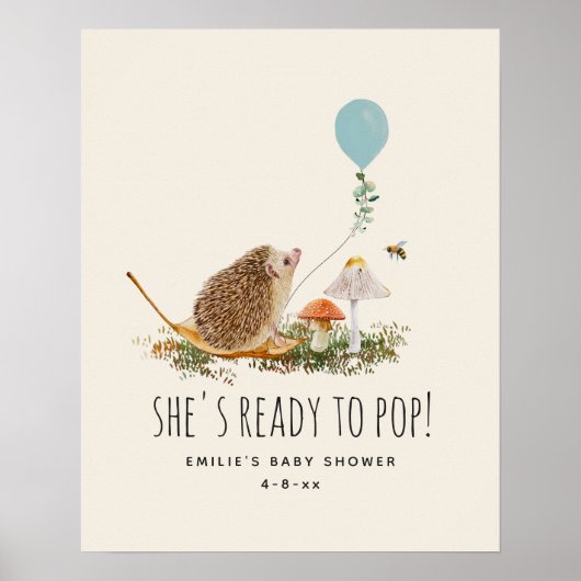 Poster Prêt pour la pop champignons Hérisson Baby shower  (Devant)