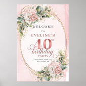 Poster Pretty Boho Light Pink Eucalyptus 40th Birthday (Devant)