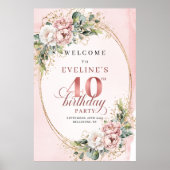 Poster Pretty Boho Rose Gold Eucalyptus 40th Birthday  (Devant)