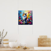 Poster Pretty Colorful Impasto Cat and Flowers (Cuisine)