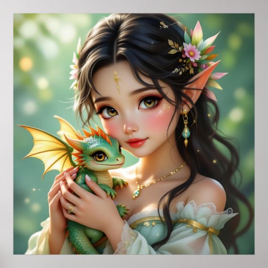 Poster Pretty Elven Fairy & Dragon  (Devant)