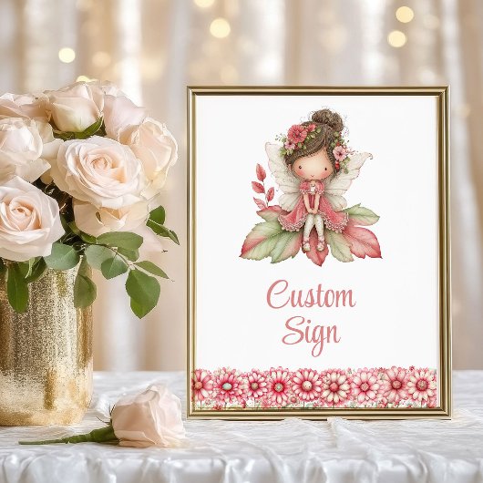 Poster Pretty Fairy Girl Blush Floral Birthday Custom Sig