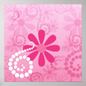 Poster Pretty Pink Flowers Cute Retro Daisy Pattern (Devant)
