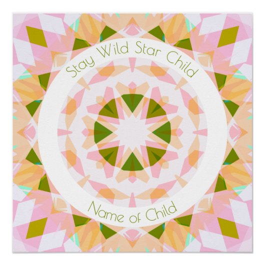 Poster Pretty Pink Green Stay Wild Star Child Fun Nursery (Devant)