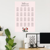 Poster Pretty pink white red roses seating chart (Bureau à domicile)