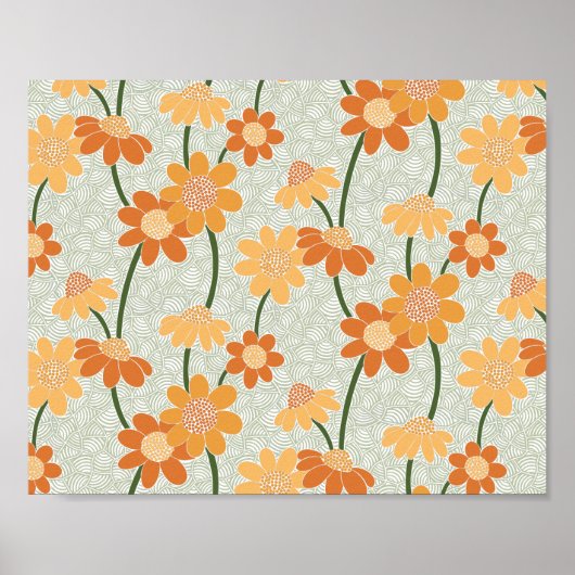 Poster Pretty retro muted 1970 s flowers (Devant)