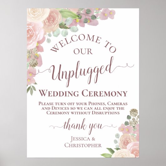 Poster Pretty Rose Boho Floral Unplugged Mariage Cerememy (Devant)