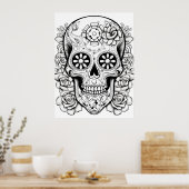 Poster Pretty Sugar Skull Image Black + White Art on Wall (Cuisine)