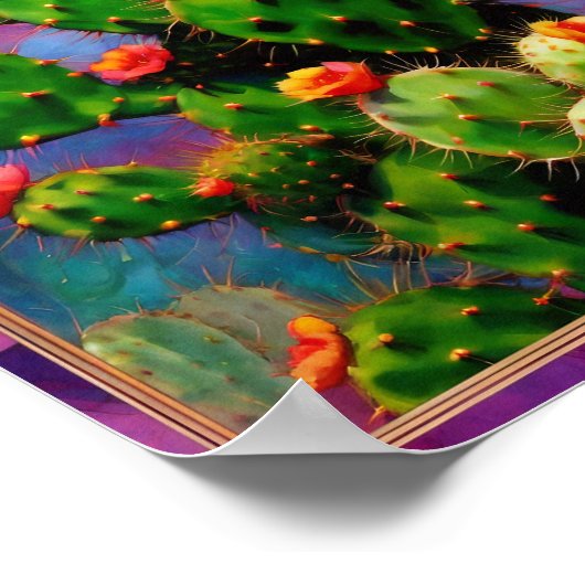 Poster Prickly Pear Cactus Art Graphique coloré (Coin)