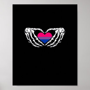 Poster Pride Bisexuelle Squelette Halloween Bi Goth Coeur