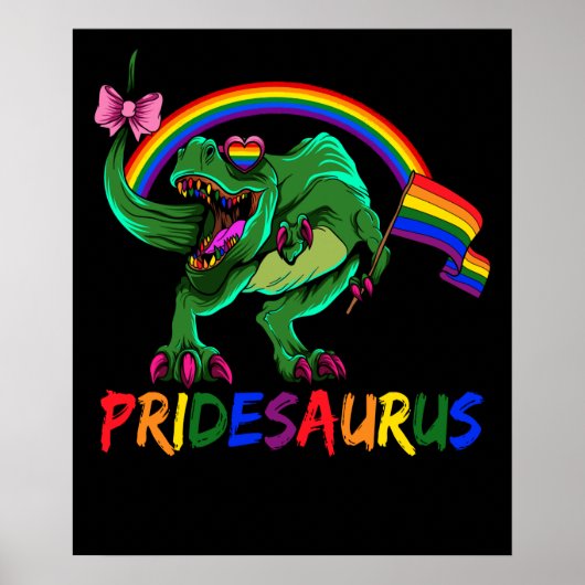Poster Pridesaurus Pride Gay T-Rex Dino Arc-en-ciel (Devant)