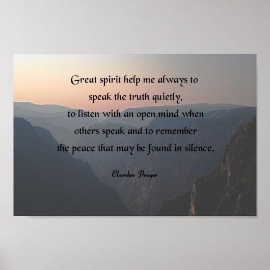 Poster Prière amérindienne, Grand esprit m'aide (Devant)