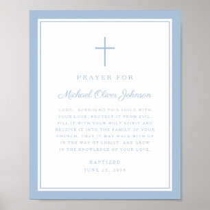 Poster Prière de baptême de garçon bébé bleu moderne