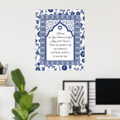 Poster Prière de Gratitude sur Blue Damask Giclee Art (Bureau à domicile)