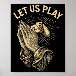 Poster Prière drôle de joueur de jeu vidéo pun manette ré