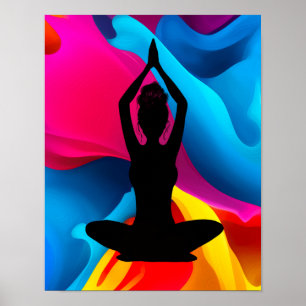 Poster Prière Pose Yoga femme avec chignon désordonné col