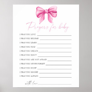 Poster Prières de baby shower pour bébé avec un nœud rose