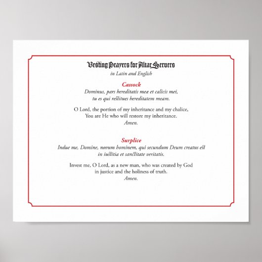 Poster Prières d'essai pour serveurs autel (Cassock) (Devant)