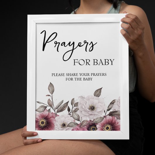 Poster Prières florales de blanc et de prune pour bébé