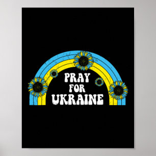 Poster Priez pour l'Ukraine Tournesol Bleu Jaune Arc-en-c