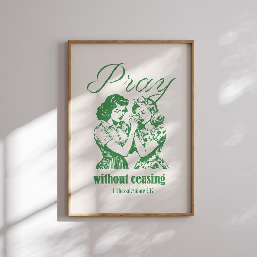 Poster Priez sans cesser Retro Green Christian Print