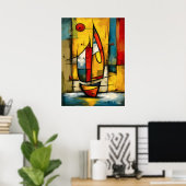 Poster Primal Voyage — Abstract Expressionist Sailboat (Bureau à domicile)