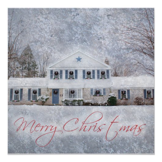 Poster Primitive Winter Snow Country Rustic Open House (Devant)