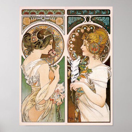Poster Primroses et plume, Mucha (Devant)