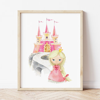 Poster Princess, Blonde Hair, Castle, Crown, Girl Nursery