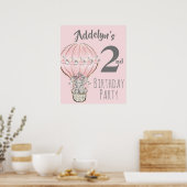 Poster Princess Elephant Balloon Pink Gray 2nd Birthday (Cuisine)