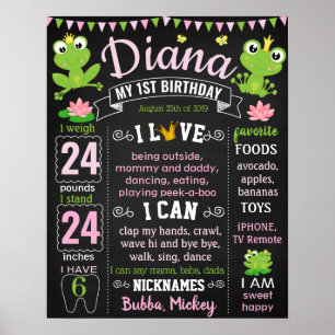 Poster Princess Frog Carte de craie de premier anniversai