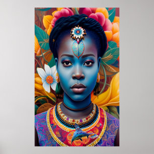 Poster princesse africaine à visage bleu