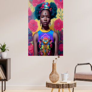 Poster princesse africaine aux cheveux bleus