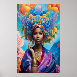 Poster princesse africaine avec des ailes dans ses cheveu