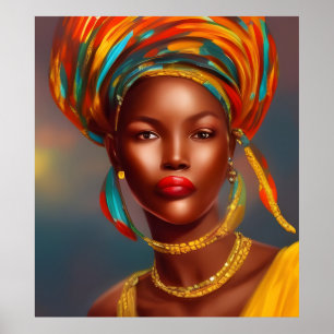 Poster princesse africaine femme 3 bijoux en or