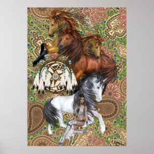 Poster Princesse amérindienne et Stallions sauvages